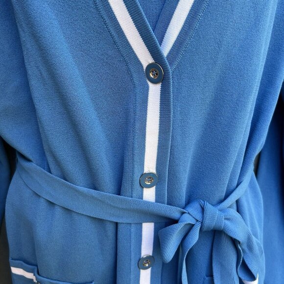 Doncaster Collection Size LM Blue White Knit Cardigan and Matching Tank Top Set - Picture 4 of 10